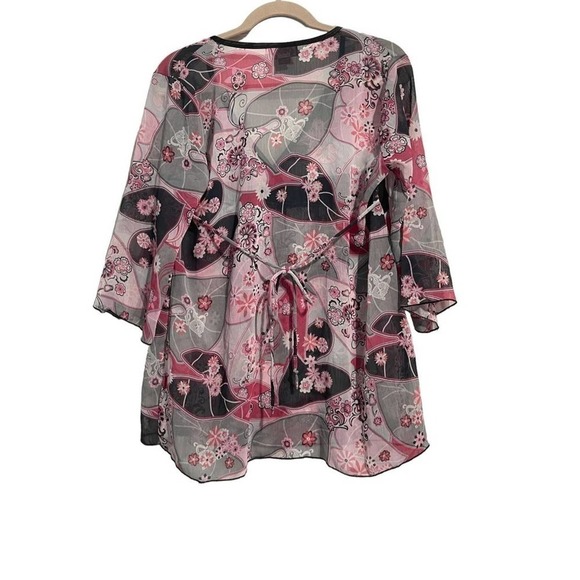 KNIT WERKS | SHEER FLORAL 3/4 SLEEVE EMBELLISHED BLOUSE TOP - Picture 5 of 7